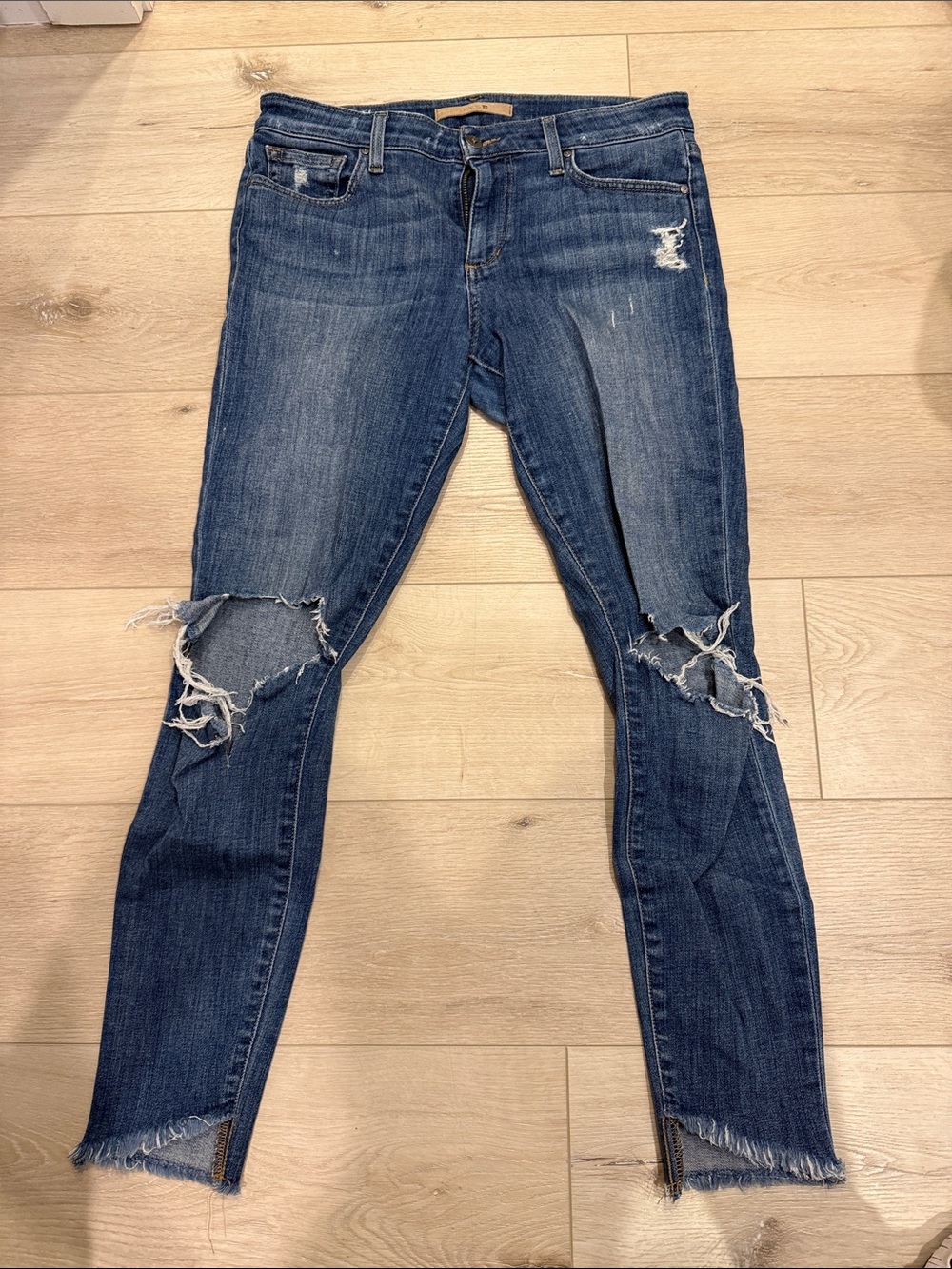 Joe's Jeans Distressed Dark Blue Skinny Jeans with Knee Rips